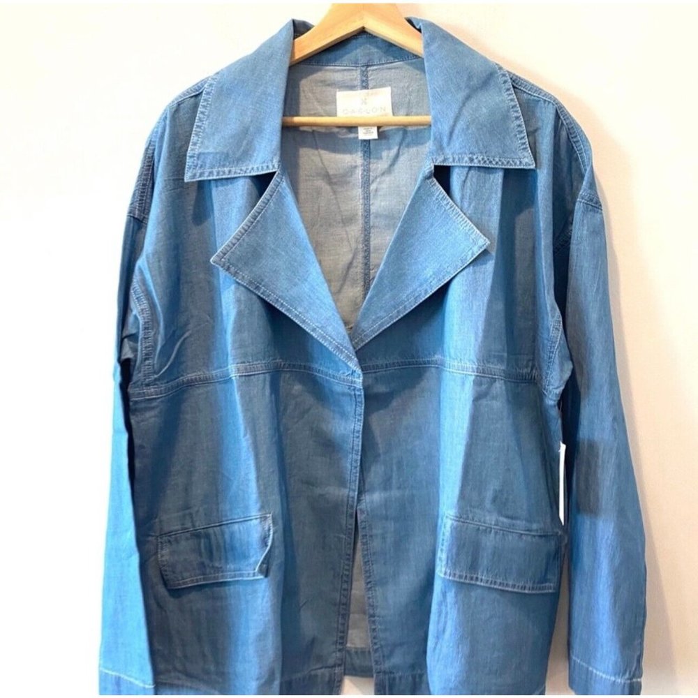 CASLON NWT $95 Chambray Utility Jacket Blue Open Front Lightweight Women… - Picture 5 of 9